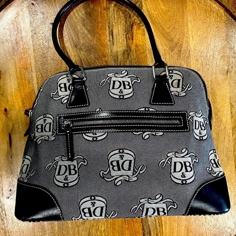 Dooney & Bourke Gray Canvas Black Leather Trim Top Handle Satchel Shoulder Bag